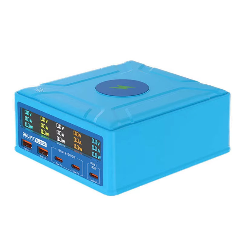 Punjač Stanica Relife RL-304R QI, 260W, 3A, 2 x USB-A - 3 x USB-C, Plavi
