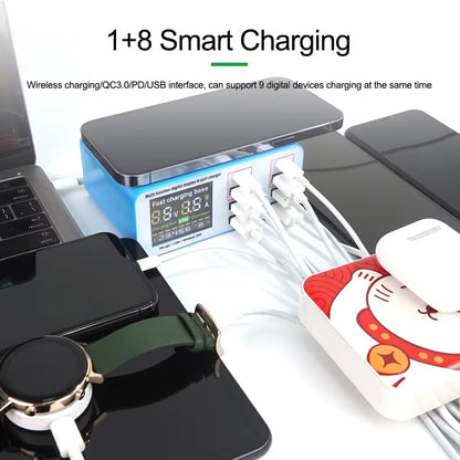 Punjač Stanica Relife RL-304S QI, 110W, 3A, 2 x USB-C - 6 x USB-A, Plavi