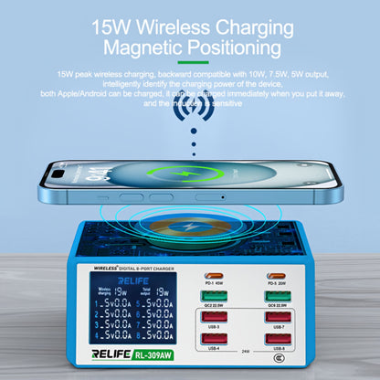 Punjač Stanica Relife RL-309AW, 100W, 5A, 2 x USB-C - 6 x USB-A, Plava