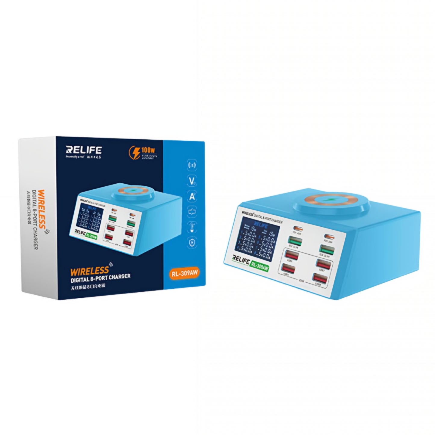 Punjač Stanica Relife RL-309AW, 100W, 5A, 2 x USB-C - 6 x USB-A, Plava