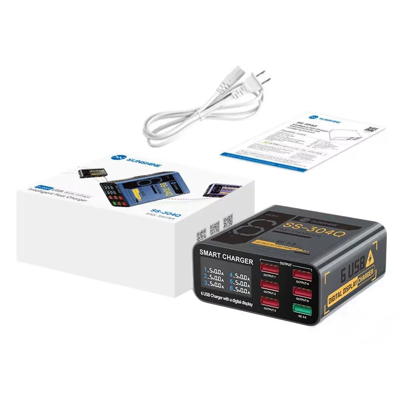 Punjač Stanica Sunshine SS-304Q, 30W, 3.5A, 6 x USB-A, Sivi