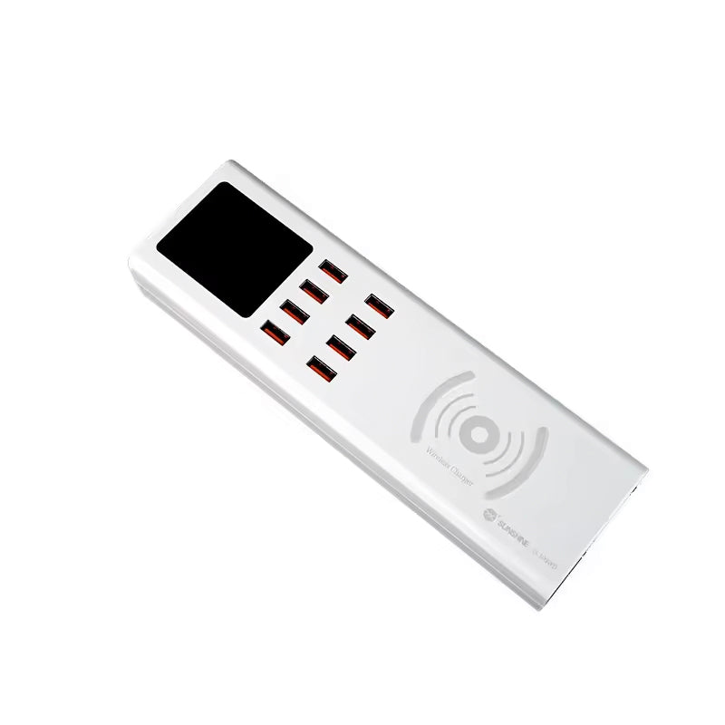 Punjač Stanica Sunshine SS-309WD QI, 40W, 2.4A, 8 x USB-A, Bela