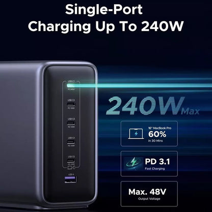 Punjač Stanica UGREEN Nexode X759 (55550B), 500W, 5A, 1 x USB-A - 5 x USB-C, Sivi