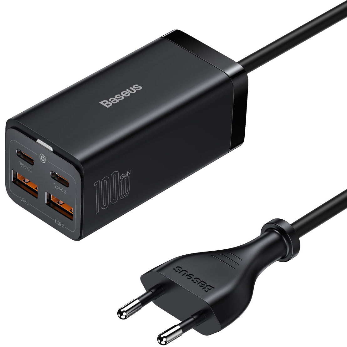 Punjač Stanica USB-C Baseus GaN3 Pro, 100W, 5A, 2 x USB-A - 2 x USB-C, Crna, Ponovo zapakovano CCGP000101