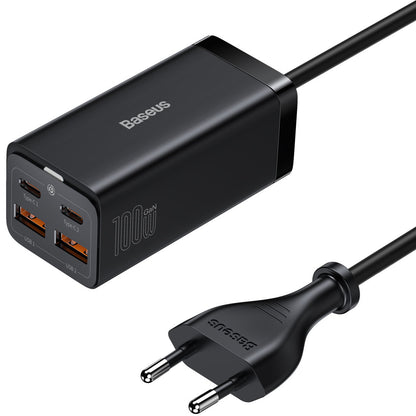 Punjač Stanica USB-C Baseus GaN3 Pro, 100W, 5A, 2 x USB-A - 2 x USB-C, Crna, Ponovo zapakovano CCGP000101