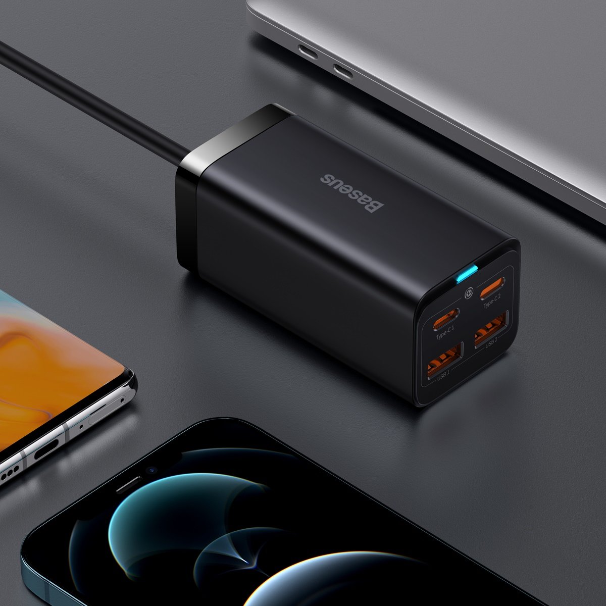 Punjač Stanica USB-C Baseus GaN3 Pro, 100W, 5A, 2 x USB-A - 2 x USB-C, Crna, Ponovo zapakovano CCGP000101