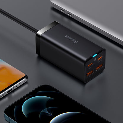 Punjač Stanica USB-C Baseus GaN3 Pro, 100W, 5A, 2 x USB-A - 2 x USB-C, Crna, Ponovo zapakovano CCGP000101