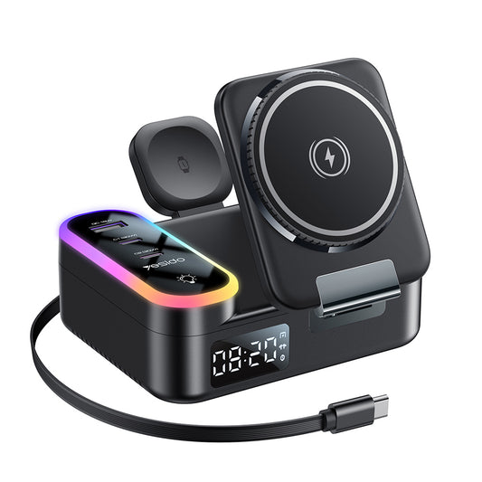 Punjač Stanica Yesido DS38 Display QI 3in1, 65W, 3A, 1 x USB-A - 2 x USB-C, Crna