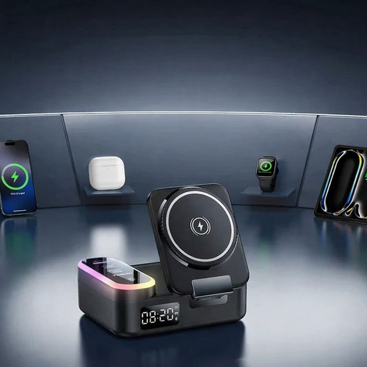 Punjač Stanica Yesido DS38 Display QI 3in1, 65W, 3A, 1 x USB-A - 2 x USB-C, Crna