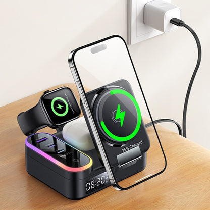 Punjač Stanica Yesido DS38 Display QI 3in1, 65W, 3A, 1 x USB-A - 2 x USB-C, Crna