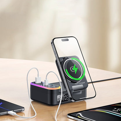 Punjač Stanica Yesido DS38 Display QI 3in1, 65W, 3A, 1 x USB-A - 2 x USB-C, Crna