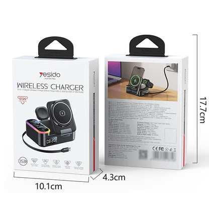 Punjač Stanica Yesido DS38 Display QI 3in1, 65W, 3A, 1 x USB-A - 2 x USB-C, Crna