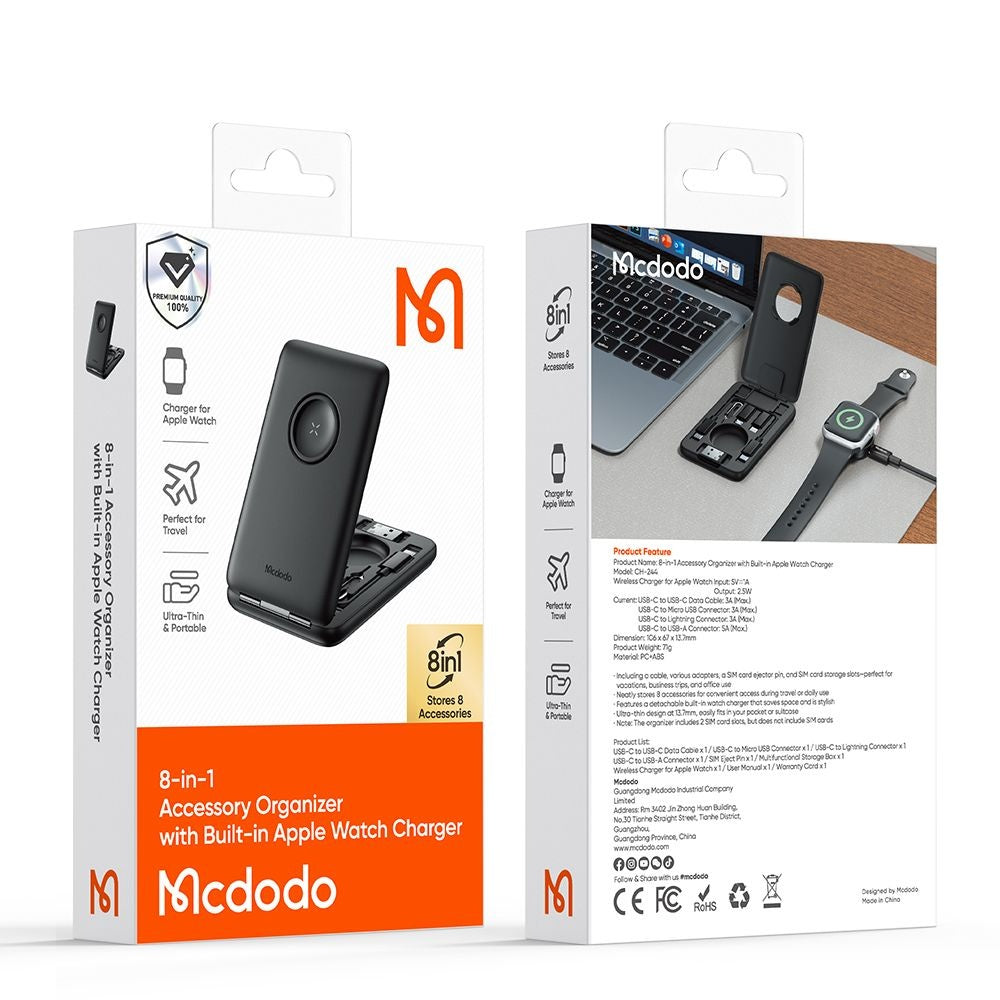Bežični punjač sa organizatorom McDodo CH-2440 8u1 za Apple Watch Series, Crni