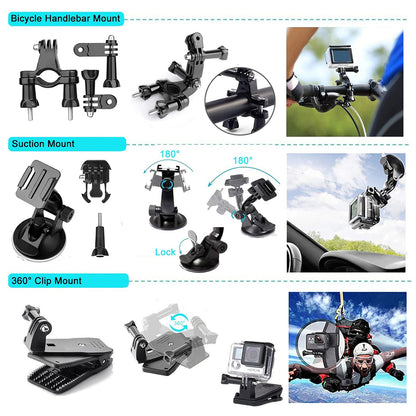 Kit dodatne opreme za sportsku kameru Techsuit SA50 za GoPro / SJCAM seriju, 50u1, Crna