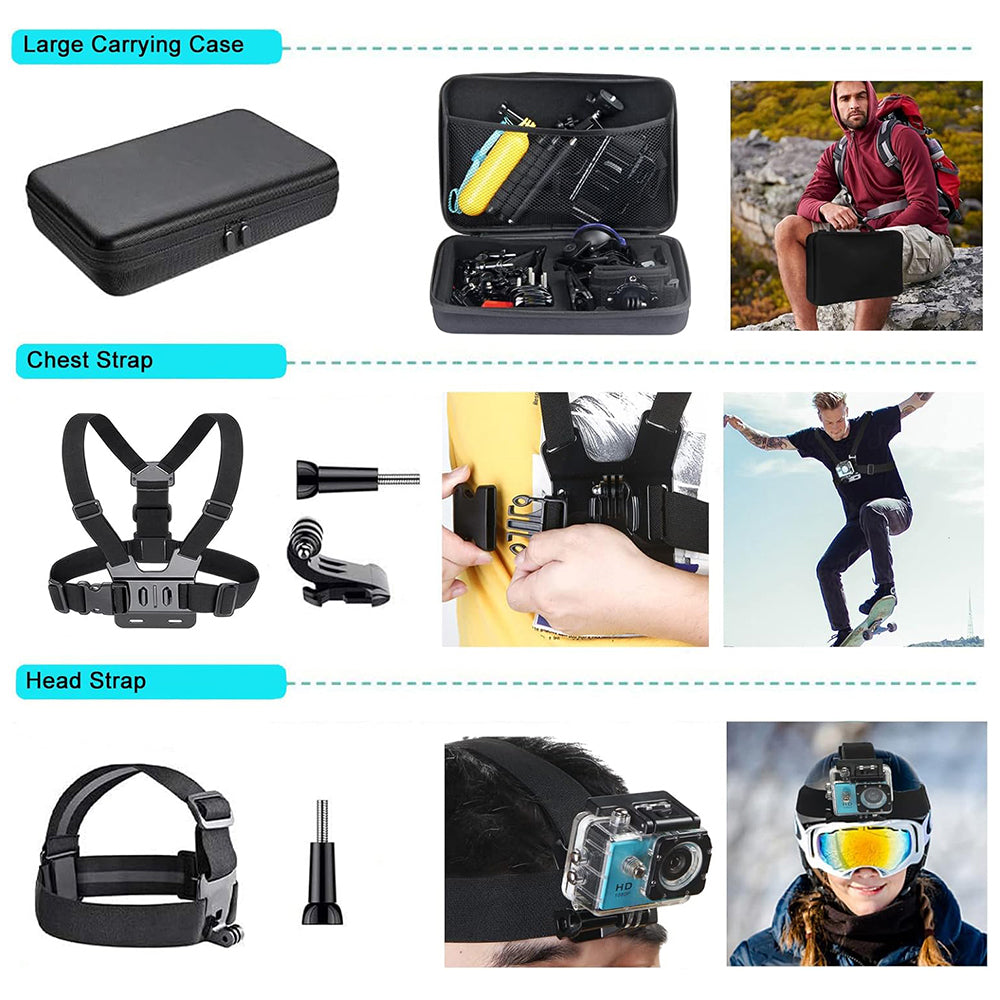 Kit dodatne opreme za sportsku kameru Techsuit SA50 za GoPro / SJCAM seriju, 50u1, Crna
