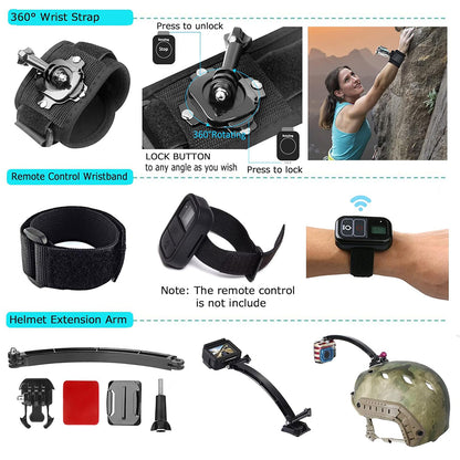 Kit dodatne opreme za sportsku kameru Techsuit SA50 za GoPro / SJCAM seriju, 50u1, Crna