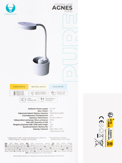 LED lampa za radni stol Forever FLB-20 Organizer, 5W, 3000K - 6000K, bijela