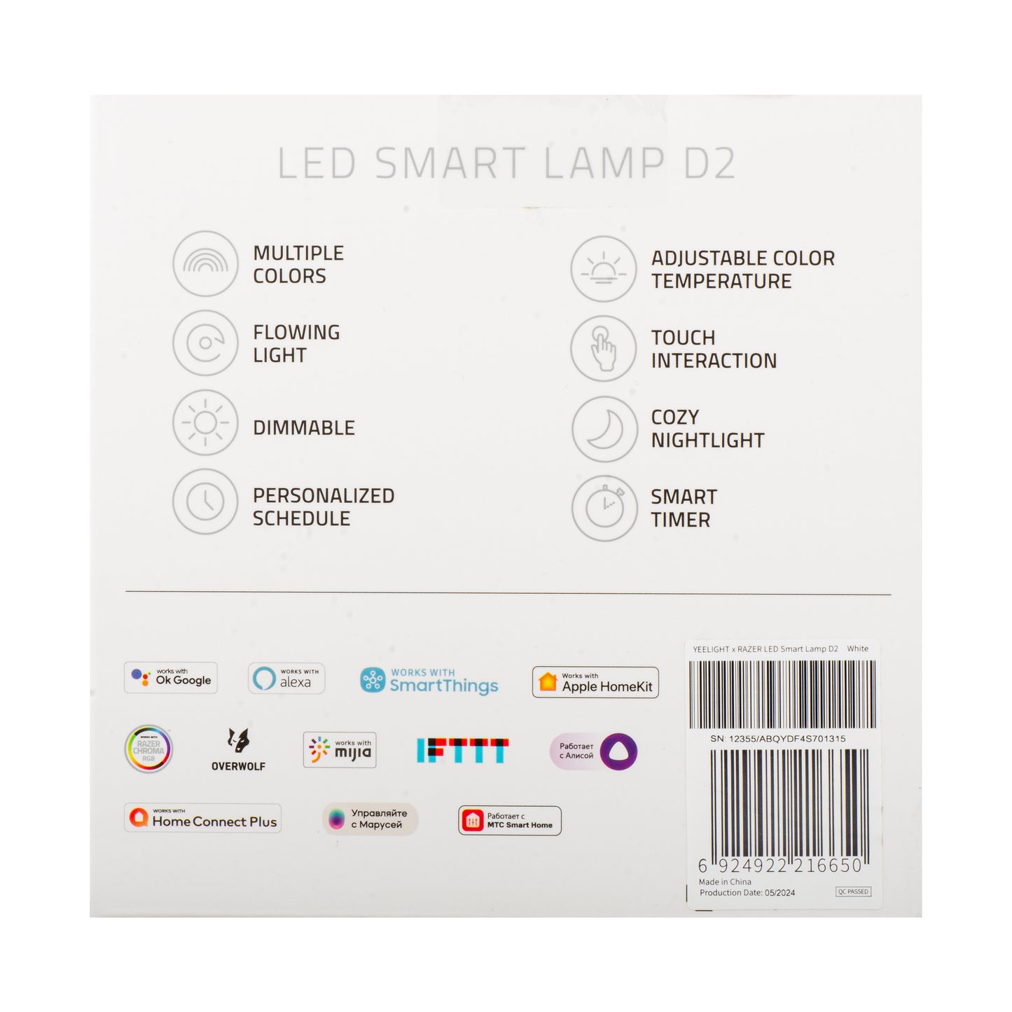 Lampa Led Veghe Yeelight D2 by Razer, Wi-Fi, 5W, 1700K - 6500K, 240lm, RGB, Bela, Ponovo zapečaćena YLCT01YL