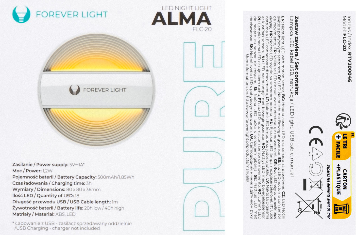 Led lampa za noćno osvetljenje Forever FLC-20, sa senzorom, 3000K