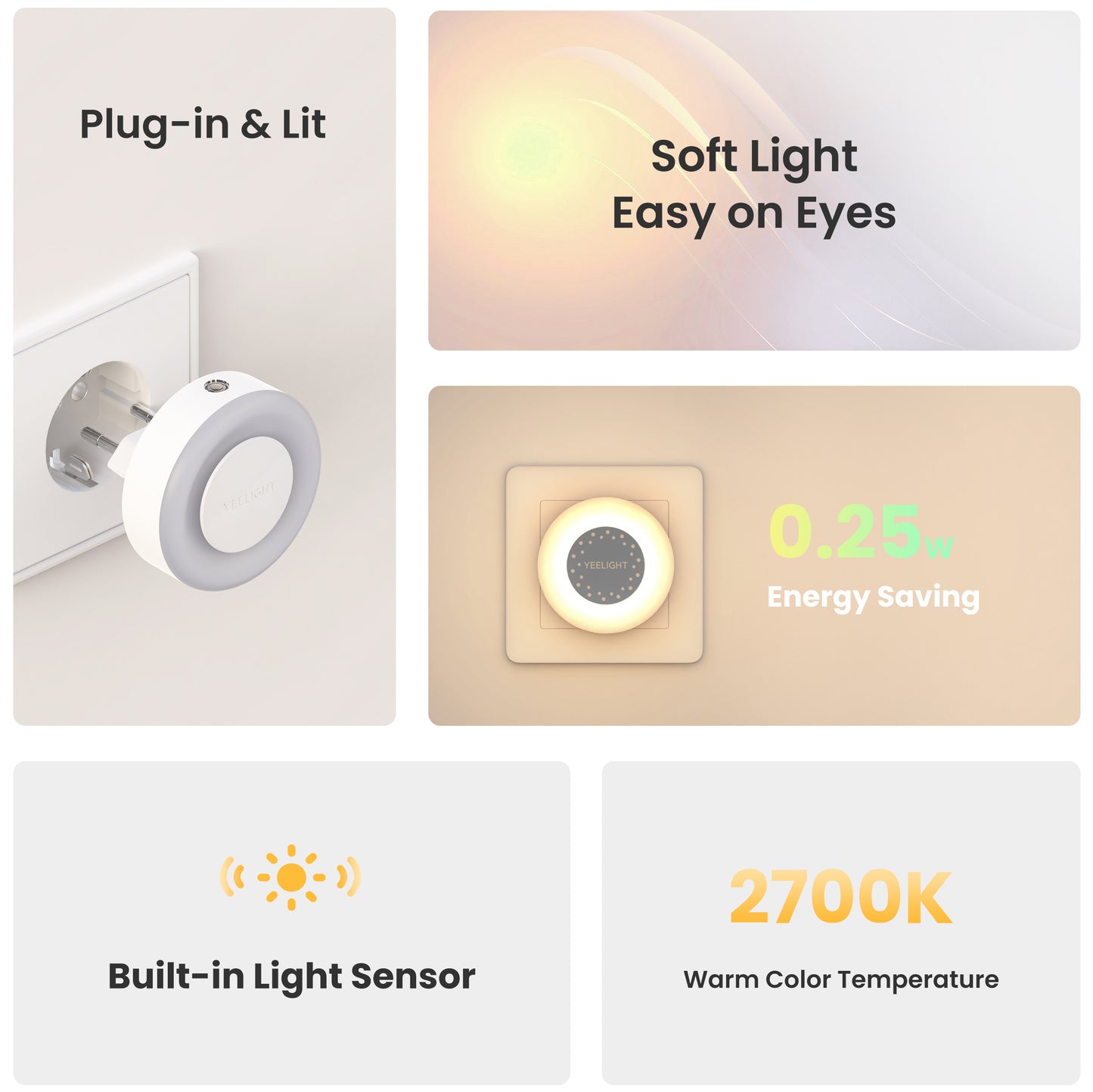 Led lampa za noćno svjetlo Yeelight Plug-in Nightlight, 0.25W, 2700K, senzor, bijela YLYYD-0021