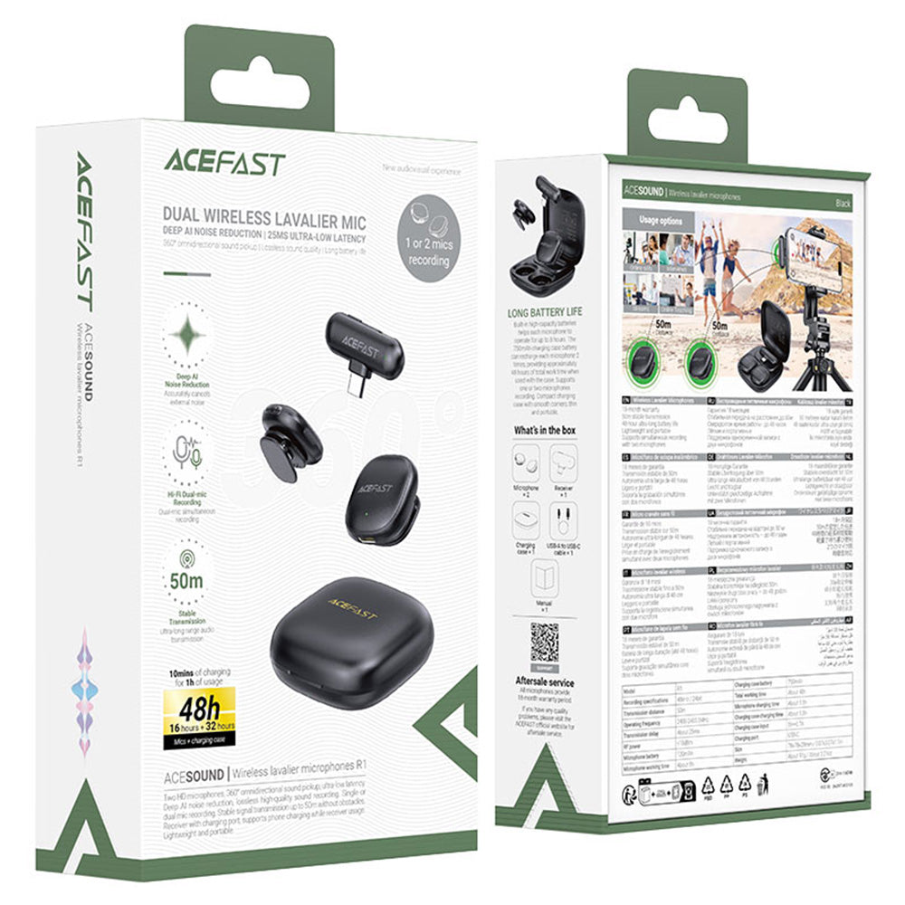 Lavalijera Acefast R1, USB-C, Set 2 komada, Crna