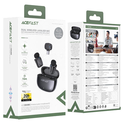 Lavalijera Acefast R2, USB-C, Set 2 komada, Crna