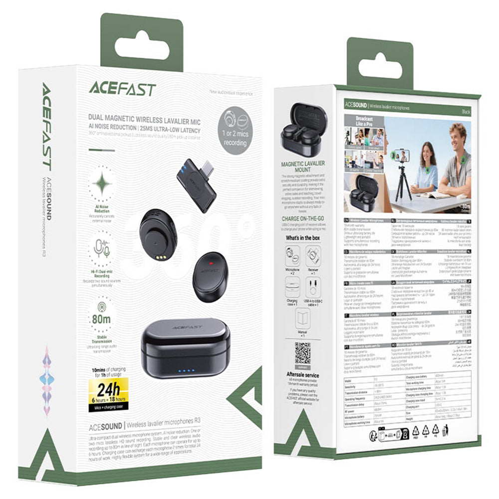 Lavalijera Acefast R3, USB-C, Set 2 komada, Crna