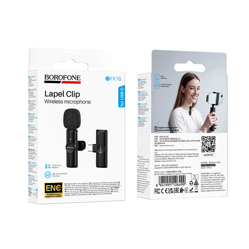 Lavalier Borofone BFK16 Winner, USB-C, Crna