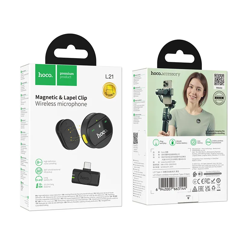 Lavalijera HOCO L21, USB-C, Crna