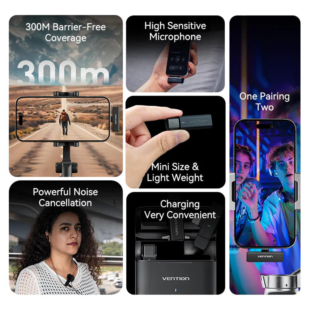 Lavaliera Vention Clip-On, USB-C, Set 2 komada, Crna