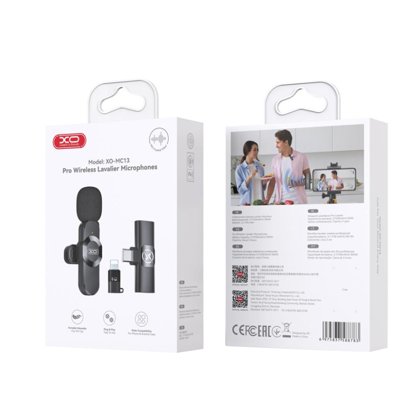 Lavaliera XO Design MC13, USB-C / Lightning, Crna