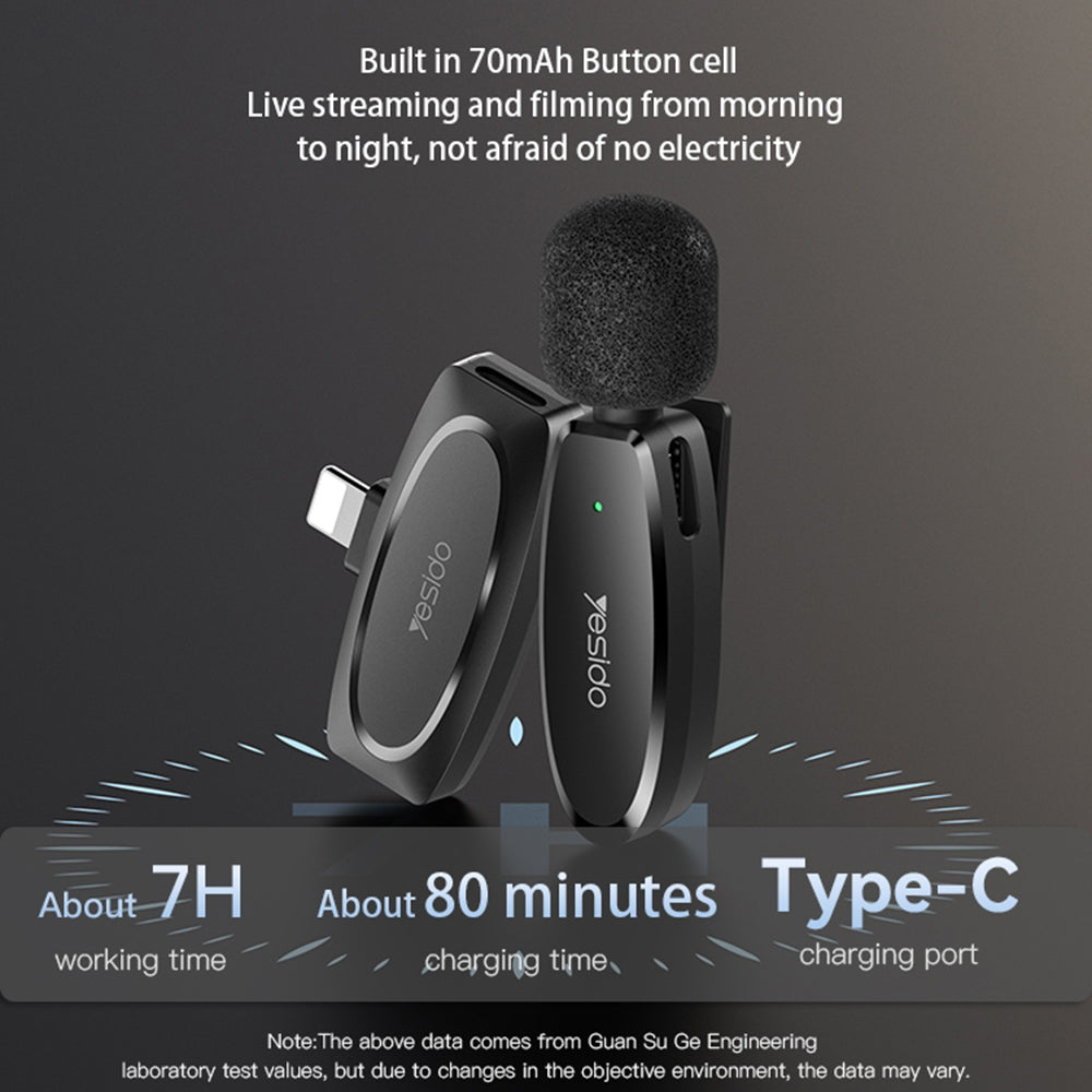 Lavalijera Yesido KR15, USB-C / Lightning, Set 2 komada, Crna