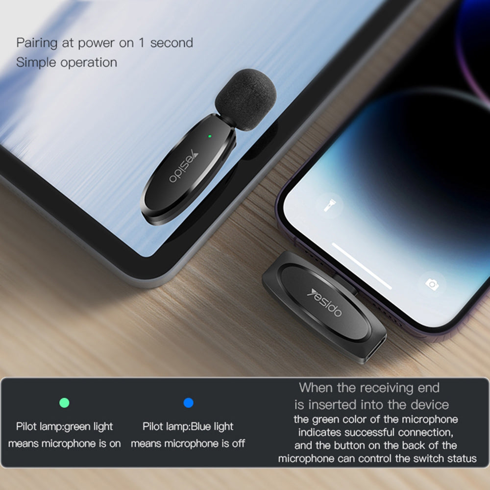 Lavalijera Yesido KR15, USB-C / Lightning, Set 2 komada, Crna