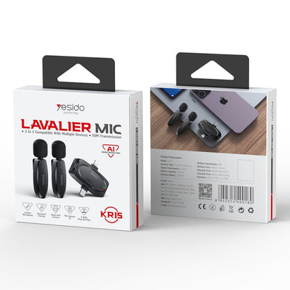 Lavalijera Yesido KR15, USB-C / Lightning, Set 2 komada, Crna