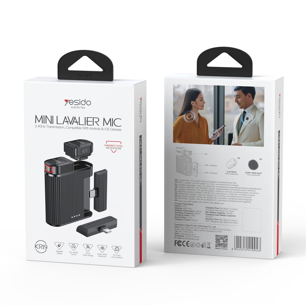 Lavaliera Yesido KR19, USB-C / Lightning, Set 2 komada, Crna