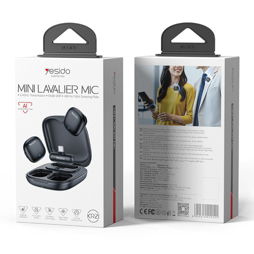 Lavaliera Yesido KR21, USB-C, Set 2 komada, Crna