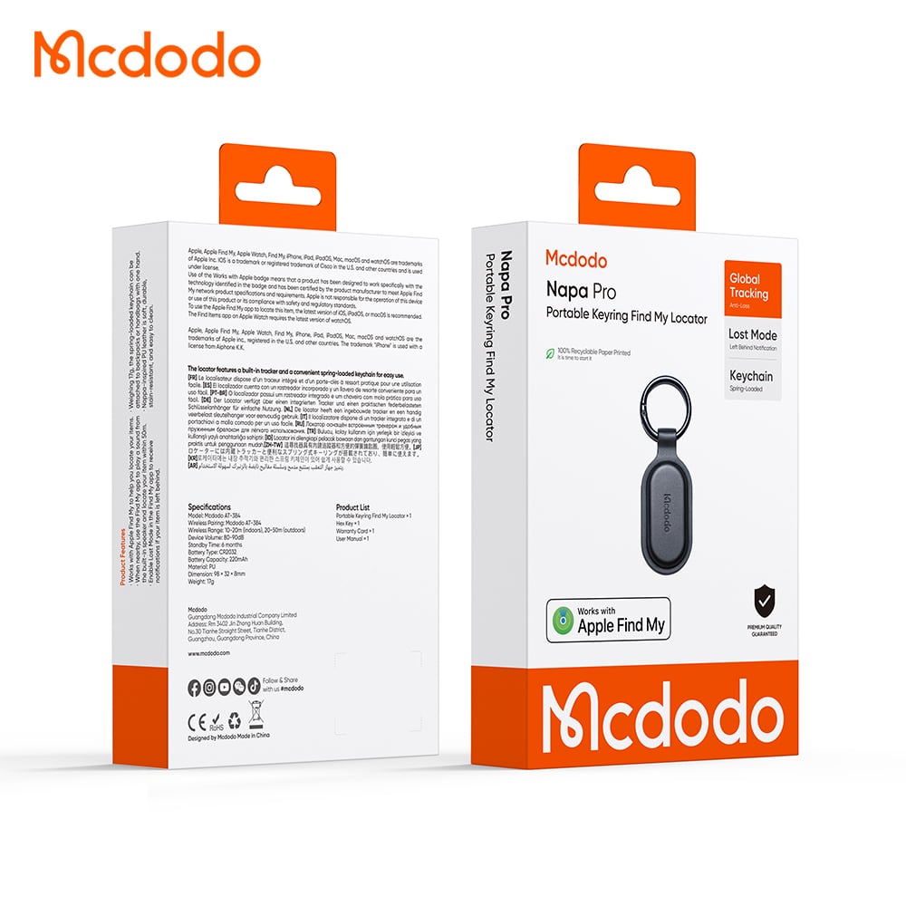 Mcdodo SmartTag Keyring Napa Pro AT-3840 za iOS Series, Crna