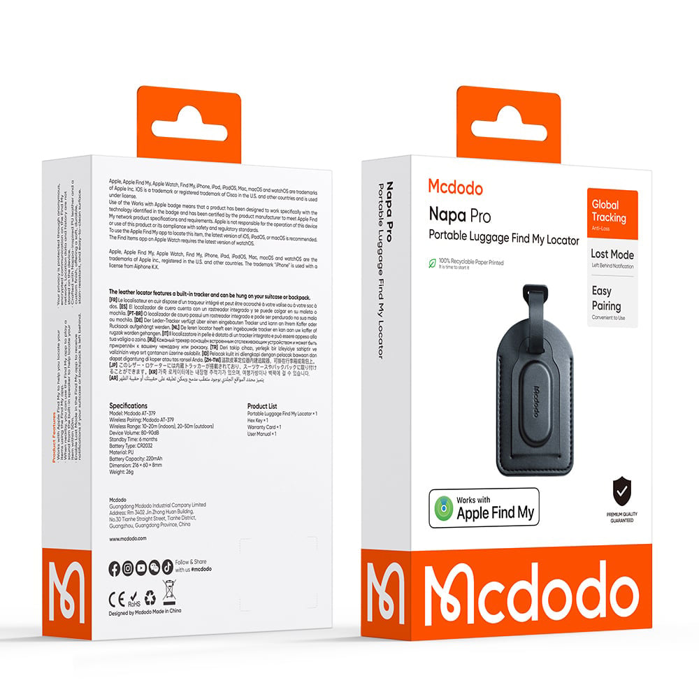 Mcdodo SmartTag Luggage Napa Pro AT-3790 za iOS Series, Crna