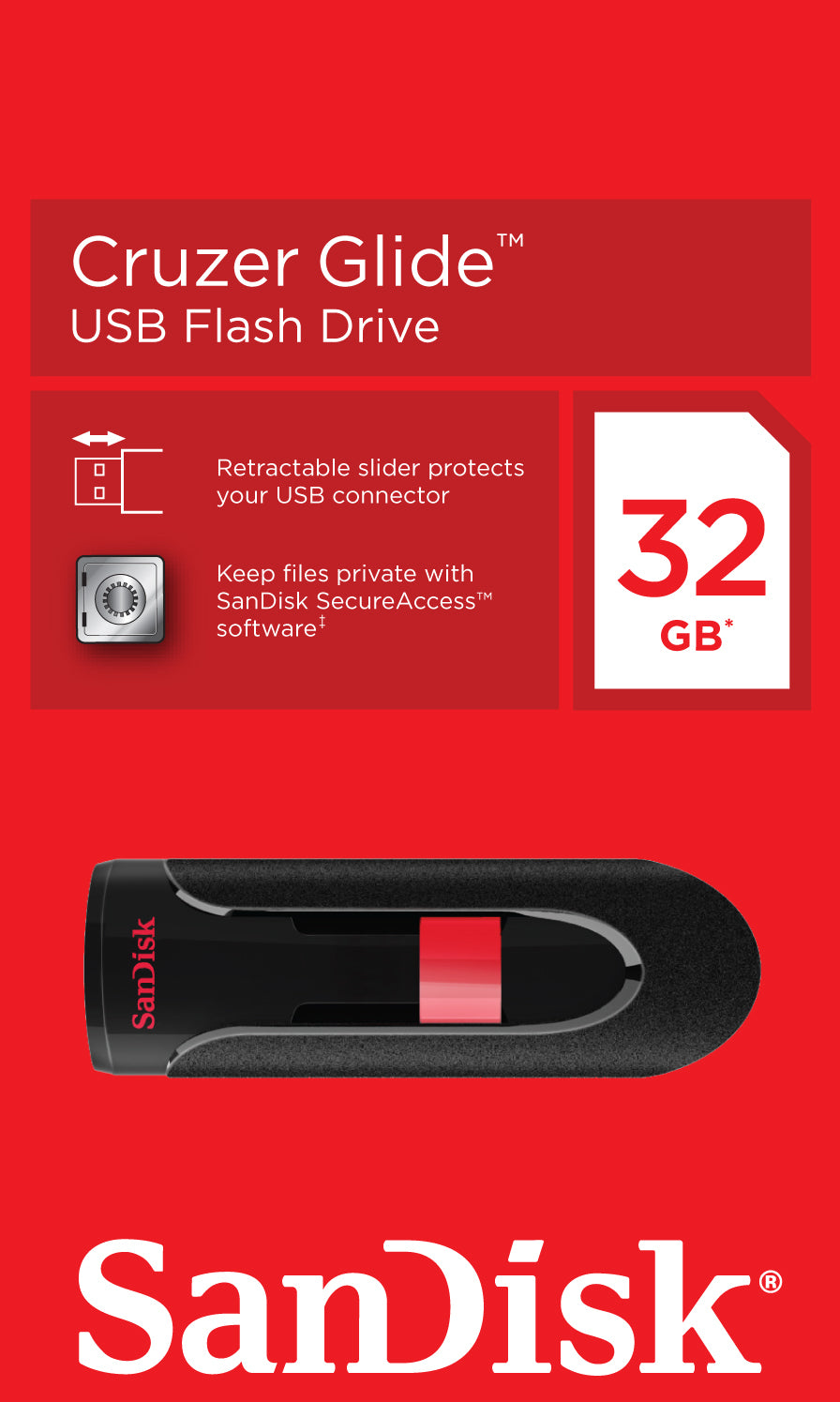 Memorija Eksterna USB-A SanDisk Cruzer Glide, 32Gb SDCZ60-032G-B35