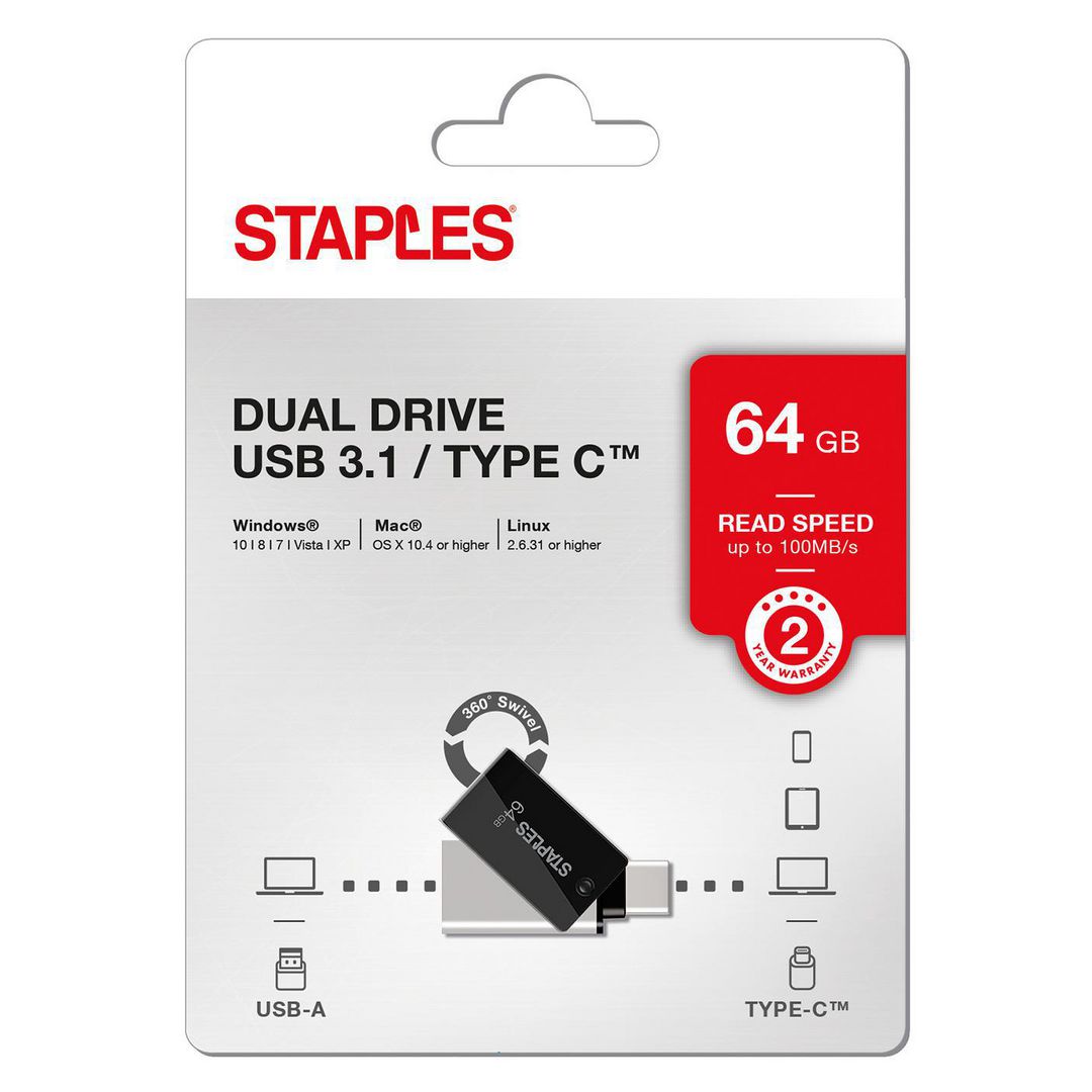 Eksterna memorija USB-A 3.1 / USB-C Staples K23, 64Gb EKMMD64GK233CST