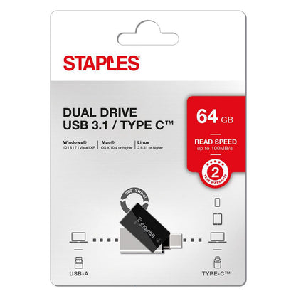 Eksterna memorija USB-A 3.1 / USB-C Staples K23, 64Gb EKMMD64GK233CST