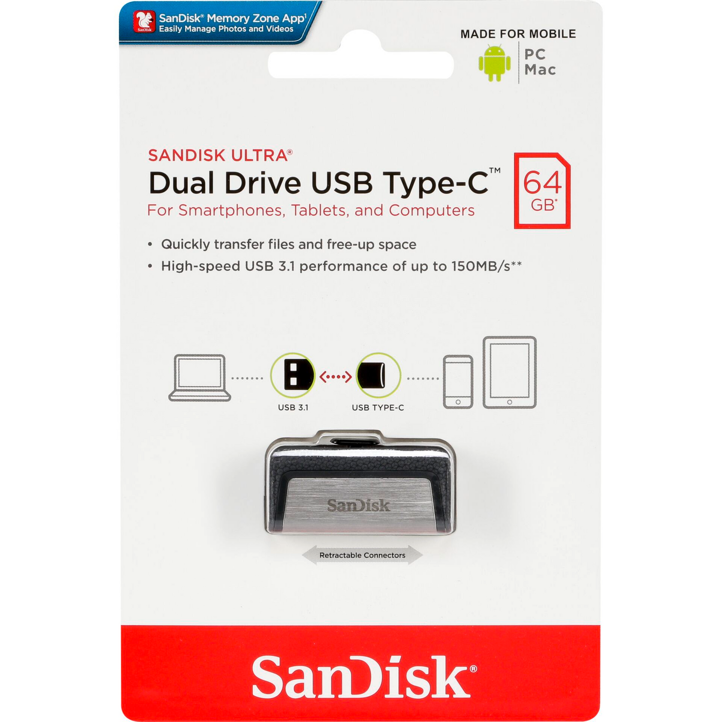 Eksterna memorija USB-A 3.1 / USB-C SanDisk Ultra Dual Drive, 64Gb SDDDC2-064G-G46