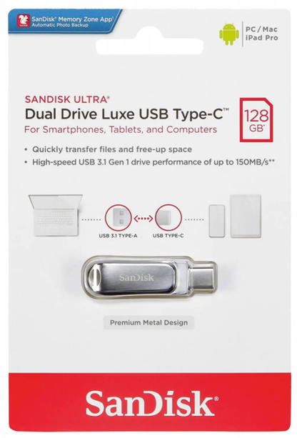 Eksterna memorija USB-A 3.2 / USB-C SanDisk Ultra Luxe Dual Drive, 128Gb SDDDC4-128G-G46