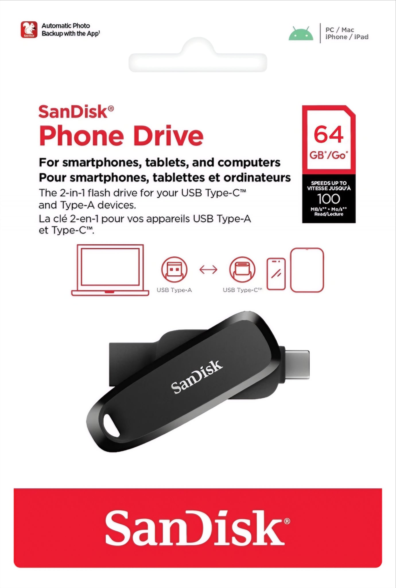 Eksterna memorija USB-A 3.2 / USB-C SanDisk Phone Drive, 64Gb SDDDC6-064G-G46