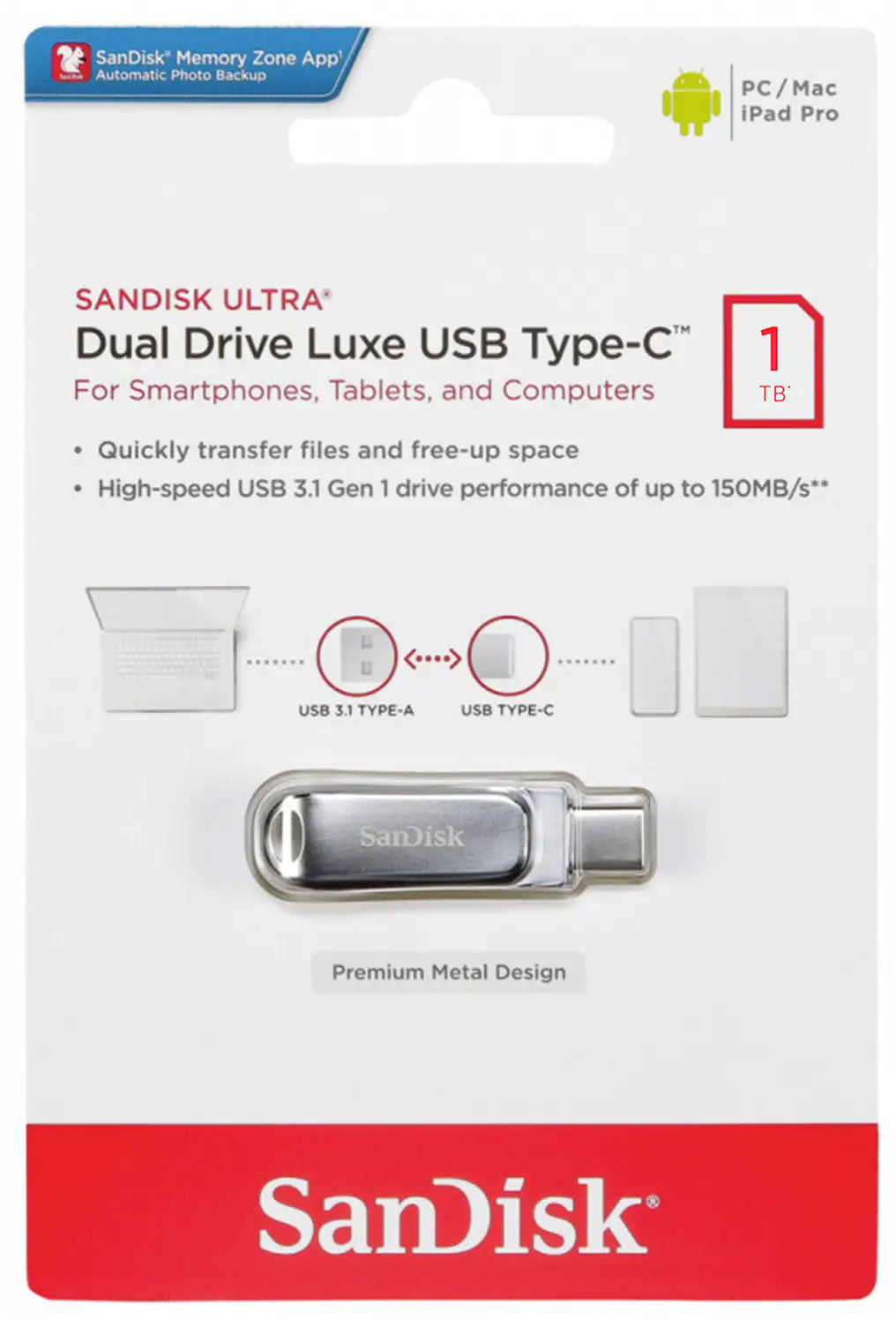 Eksterno skladište USB-A 3.2 / USB-C SanDisk Ultra Luxe Dual Drive, 1TB SDDDC4-1T00-G46