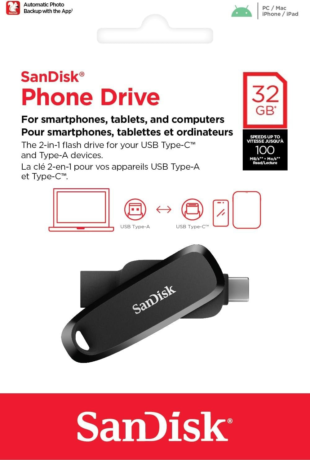 Eksterna memorija USB-A 3.2 / USB-C SanDisk Phone Drive, 32Gb SDDDC6-032G-G46