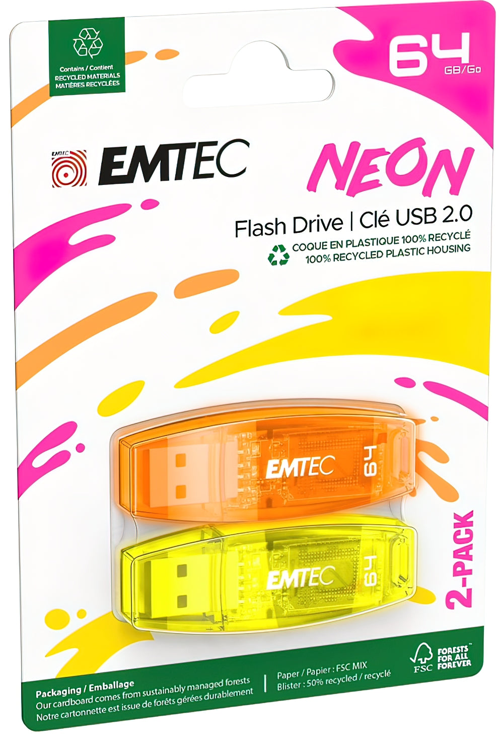 Spoljna memorija USB-A Emtec C410 Neon, 64Gb, Set 2 komada ECMMD64GC41