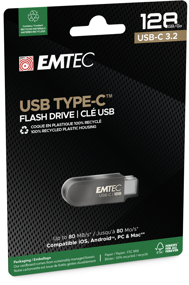Eksterna memorija USB-C Emtec C280 Single, 128Gb ECMMD128GC2