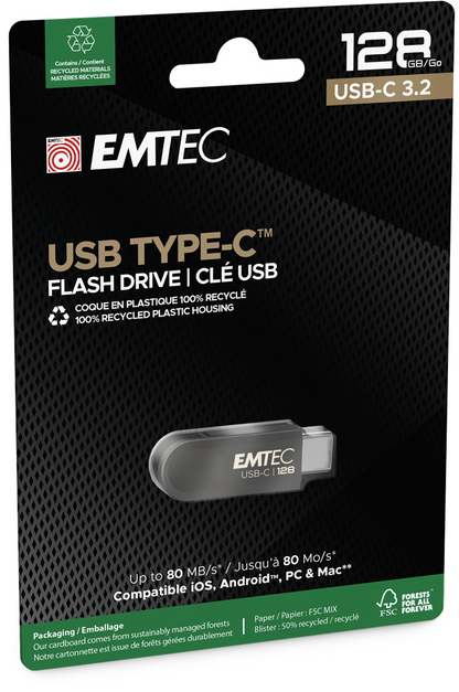 Eksterna memorija USB-C Emtec C280 Single, 128Gb ECMMD128GC2