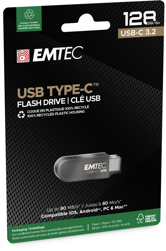 Eksterna memorija USB-C Emtec C280 Single, 128Gb ECMMD128GC2
